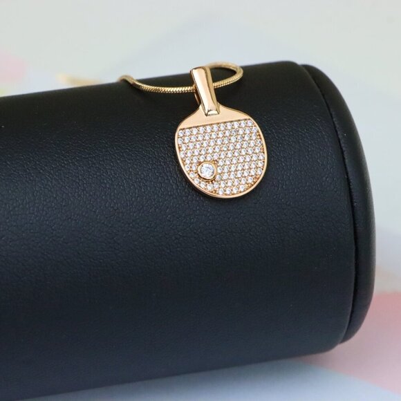 "Rose Gold Table Tennis Racket Pendant with Sparkling CZ Detailing, XPPT1376 - Picture 13 of 13